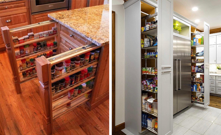 Kệ kéo mini là nơi sắp xếp tất cả các loại gia vị nấu ăn.