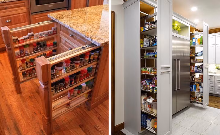 Kệ kéo mini là nơi sắp xếp tất cả các loại gia vị nấu ăn.