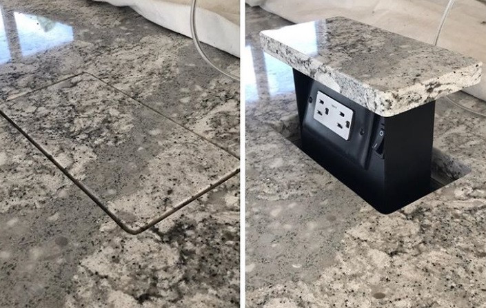 Ổ cắm thiết kế trên đảo bếp tiện lợi.