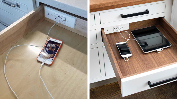 Bên trong ngăn kéo có chỗ sạch điện thoại và ipad.