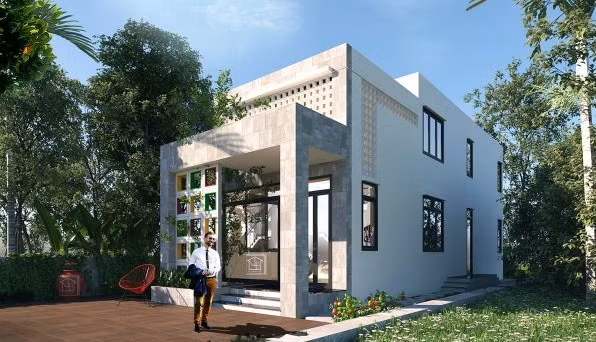 Được xây trên mảnh đất khá rộng, mẫu nhà cấp 4 gác lửng này có cửa sổ lấy ánh sáng được bố trí ở hầu hết các phòng. Ảnh: Thietkethicongnhadep.