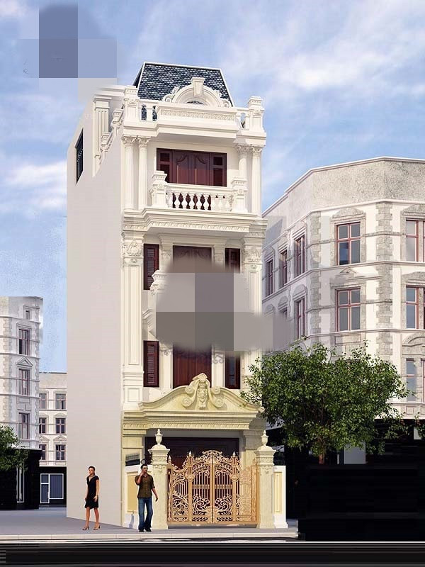 Thiết kế cổng mang đậm phong cách hoàng gia với chất liệu sắt uốn nghệ thuật cùng với hai cột trụ đăng đối mang đến vẻ đẹp đồ sộ. Ảnh: Arcviet.