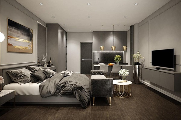 Cao Thái Sơn chọn màu xám làm tông màu chủ đạo cho ngôi nhà nên càng tôn lên nét sang trọng.