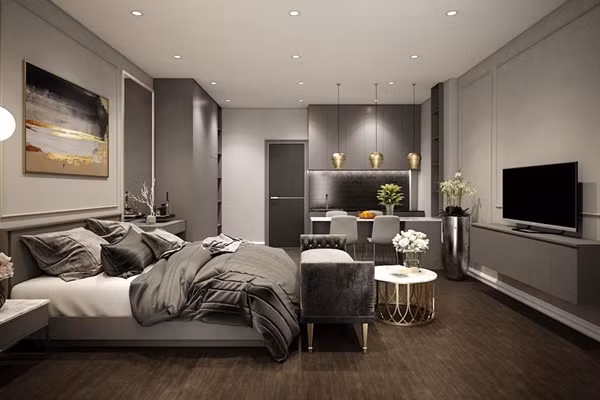 Cao Thái Sơn chọn màu xám làm tông màu chủ đạo cho ngôi nhà nên càng tôn lên nét sang trọng.