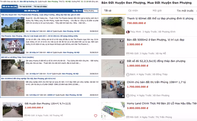 Đất nền, đất thổ cư tại huyện Đan Phượng đang tăng.