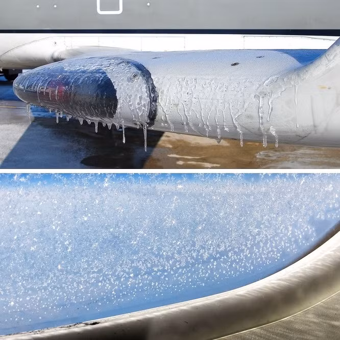 Dưới thời tiết cực lạnh, bề mặt của máy bay được bao phủ bởi các loại hóa chất đặc biệt để ngăn cản sự đóng băng trong suốt chuyến bay. Tuy nhiên, khả năng bị đóng băng vẫn còn khá cao.