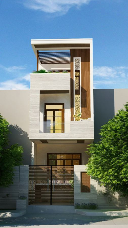 Nhà phố 3 tầng sử dụng các hình khối nhằm tạo cảm giác ngôi nhà rộng hơn. Bên cạnh đó mảng tường giật cấp xóa bỏ đi sự đơn điệu. Ảnh: Kientrucroman.