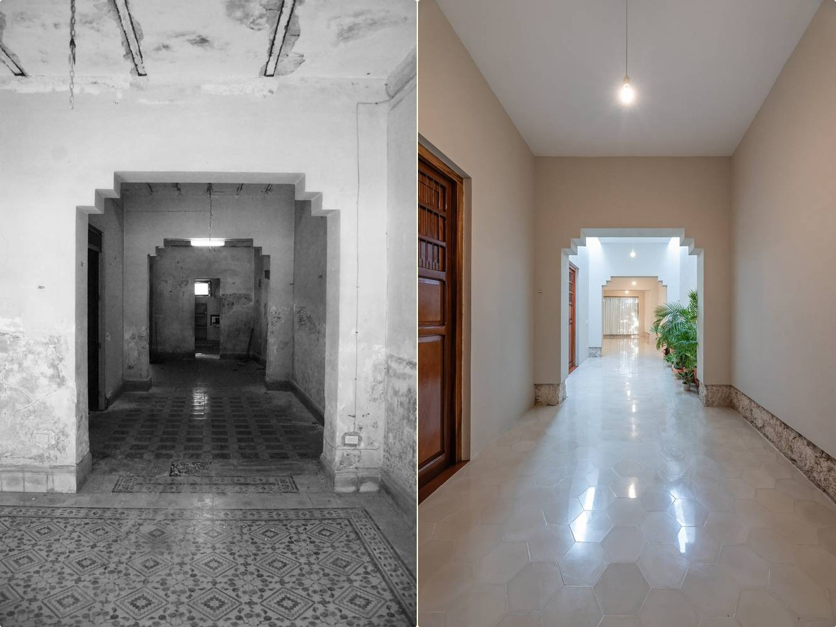 Cửa vòm cách điệu vẫn được giữ nguyên như kết cấu của nhà cũ.