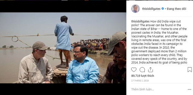 Trong một nỗ lực chống đói nghèo, bệnh tật trên khắp thế giới, tỷ phú Bill Gates có nhiều hoạt động ở Ấn Độ, các nước Châu Phi...Ảnh: Instagram.