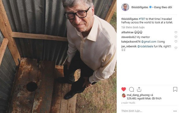 Trên Instagram cá nhân, Bill Gates tiết lộ mình "đã đi nửa vòng Trái Đất chỉ để nhìn toilet". Ảnh: Instagram.