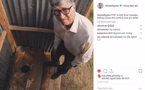 Trên Instagram cá nhân, Bill Gates tiết lộ mình "đã đi nửa vòng Trái Đất chỉ để nhìn toilet". Ảnh: Instagram.