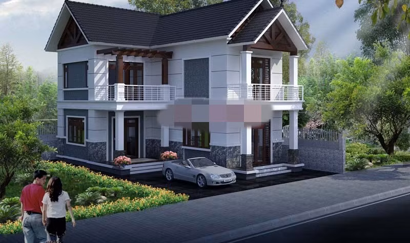 Nhà mái thái hình chữ L nổi bật với gam màu trắng hài hòa không gian thoáng rộng, trẻ trung. Ảnh: Angcovat.