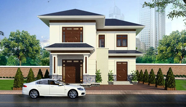 Nhà phố 2 tầng sử dụng hình khối, hình vuông để tạo nên cảm giác khỏe khoắn, trẻ trung. Ảnh: Thietkenhadepaau.