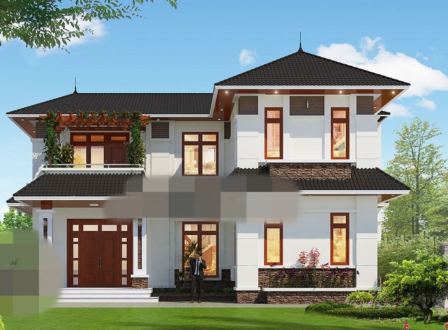 Việc khéo léo sử dụng gạch ốp tường tối màu làm điểm nhấn trên nền tường trắng tinh khiết mang đến vẻ đẹp tinh tế cho ngôi nhà. Ảnh: Kienphumy.