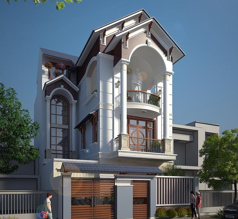 Thiết kế nhà phố 3 tầng có gara để xe hiện đại. Ảnh: Kiencongsinh.