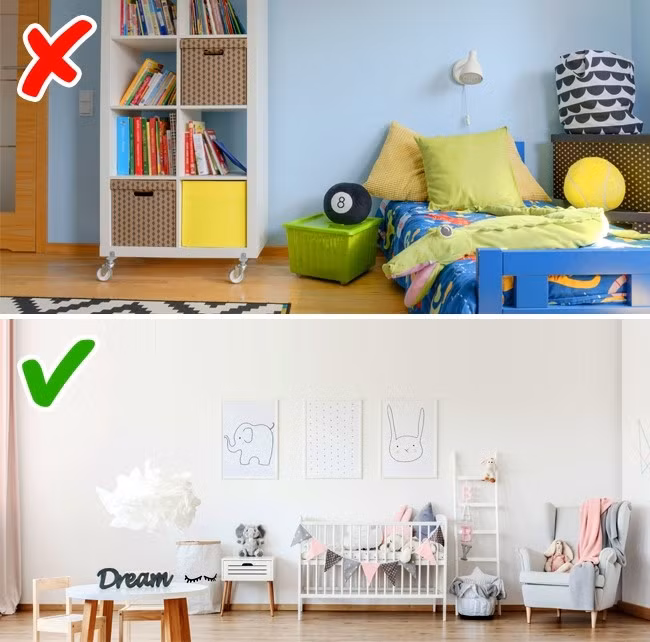 Theo xu hướng hiện đại, phòng của trẻ không cần quá sặc sỡ. Gia chủ có thể trang trí nhiều đồ chơi nhằm phát triển khả năng tư duy của trẻ.