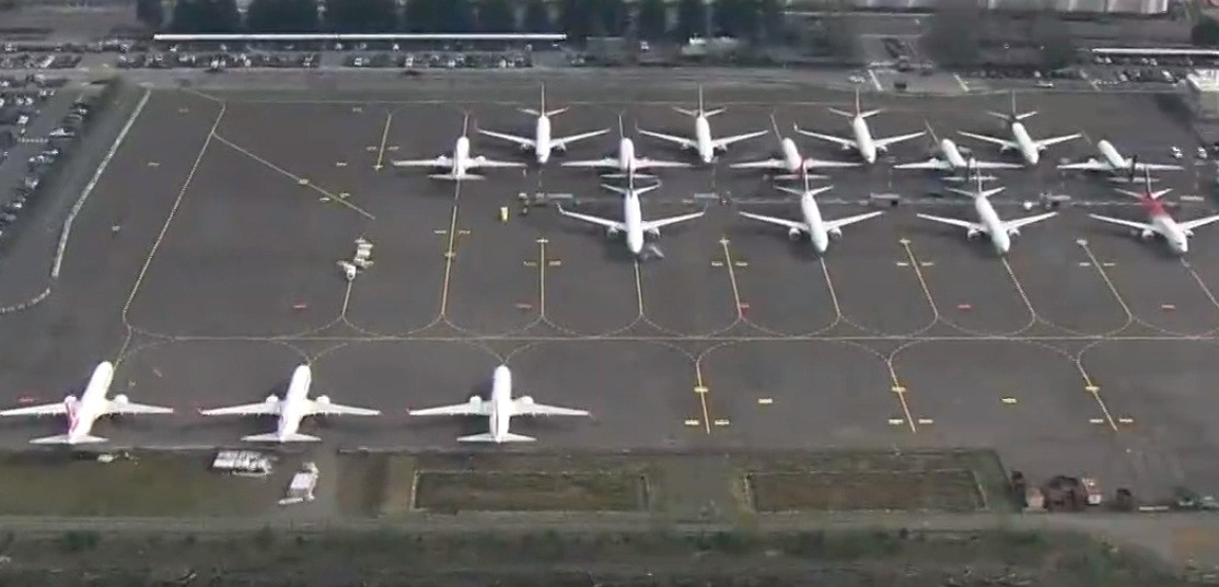 Máy bay Boeing 737 Max được sản xuất ở Renton nhưng hiện tại chúng đang chất đống ở nhiều địa điểm khác nhau quanh Puget Sound. Ảnh: King5.