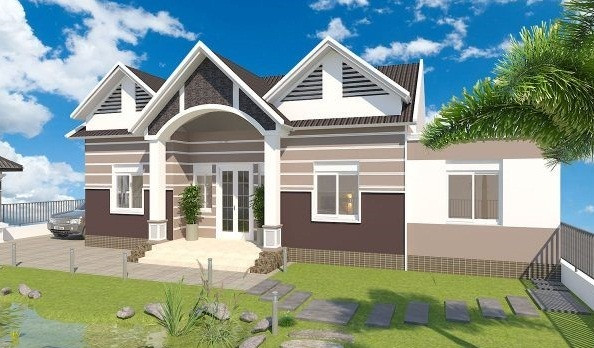 Với diện tích 105m2, ngôi nhà dành nhiều diện tích cho sân vườn với thảm cỏ xanh. Ảnh: Thietthethicongnhadep.