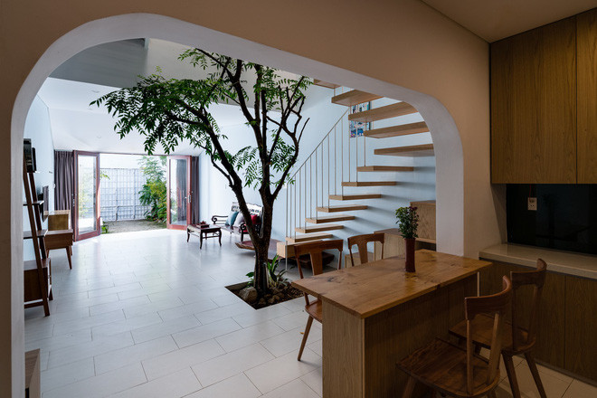 Theo đó, tầng trệt được sửa lại bằng cách thay mái nhà bằng gốm và kim loại bằng một vườn cây xanh.