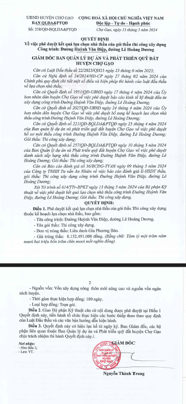 Gia Phương Bảo trúng 7/11 gói thầu ở Ban Quỹ Đất huyện Chợ Gạo Gia Phuong Bao trung 7/11 goi thau o Ban Quy Dat huyen Cho Gao