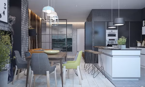 Căn hộ thứ hai cũng được trang trí nội thất hiện đại, đơn giản, sang trọng và có thêm chút sắc màu hướng tới màu tự nhiên của trái đất. Đó là những miếng gỗ được ốp chiếm gần hết diện tích trên trần nhà, gắn trên đó là hệ thống đèn led, điểm nhấn chính là chiếc đèn hình vuông lớn có thể tùy chỉnh ánh sáng.