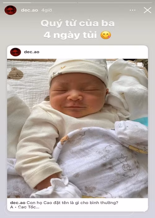 Ít ngày trước, Decao bất ngờ công khai ảnh con tuy nhiên giấu danh tính mẹ của con trai. Ảnh: Tiền Phong