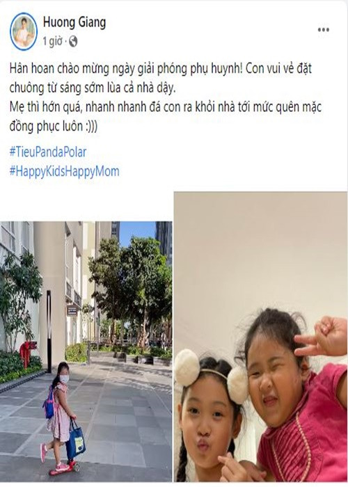 Hoa hậu Hương Giang chia sẻ con gái háo hức đến trường.