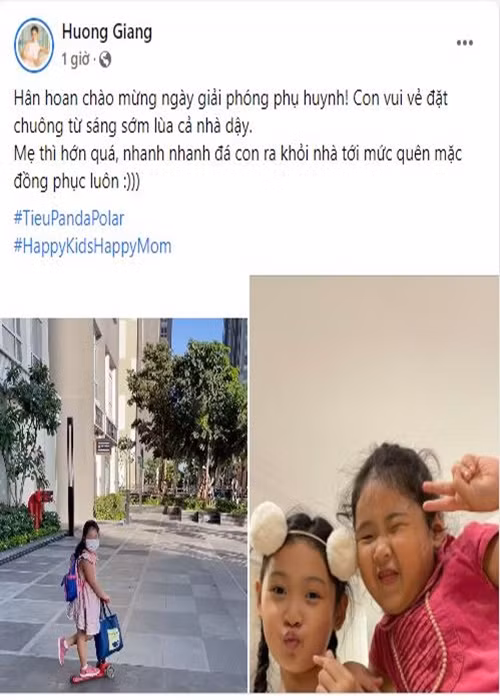 Hoa hậu Hương Giang chia sẻ con gái háo hức đến trường.