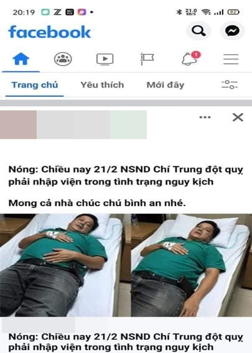 Mới đây, nghệ sĩ Chí Trung bị tung tin đồn thất thiệt về sức khỏe. Theo đó, những kẻ ác ý loan tin giả Chí Trung đột quỵ, phải nhập viện. Nhanh chóng, Chí Trung lên tiếng. Anh cho biết: "Công nhận nhiều kẻ rảnh rỗi thật!". Ảnh: FBNV