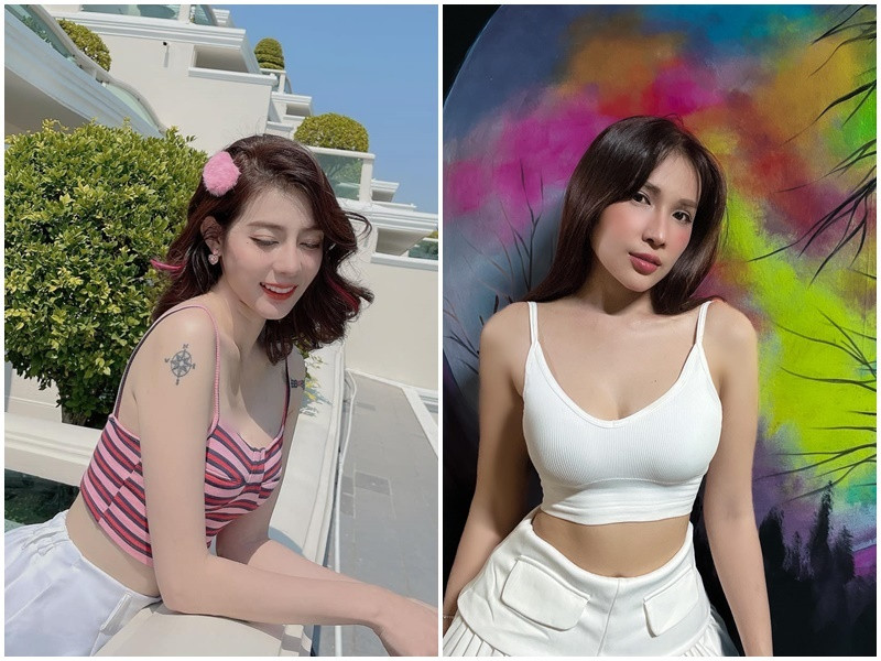 Kim Nhã - Khả Như khoe vòng eo con kiến với áo crop-top.