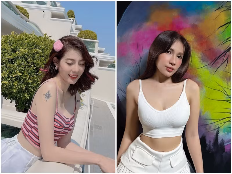 Kim Nhã - Khả Như khoe vòng eo con kiến với áo crop-top.