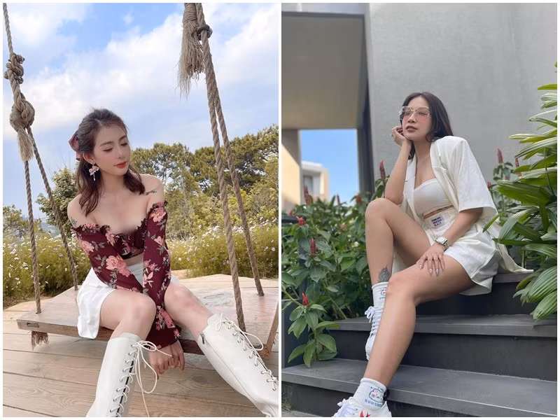 Cả hai ăn mặc trẻ trung, sành điệu không kém cạnh nhau.