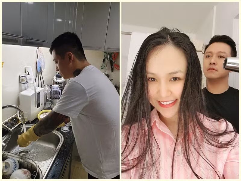 Tuấn Hưng cũng không nề hà những việc thường ngày như lau nhà, rửa bát, giặt quần áo lúc vợ mang bầu. Nam ca sĩ còn giúp vợ sấy tóc, hành động nhỏ nhưng không phải ông chồng nào cũng làm được cho vợ. Ngày người bạn đời sinh con thứ 3, Tuấn Hưng nằm đất ngủ trong lúc chăm sóc bà xã ở bệnh viện.