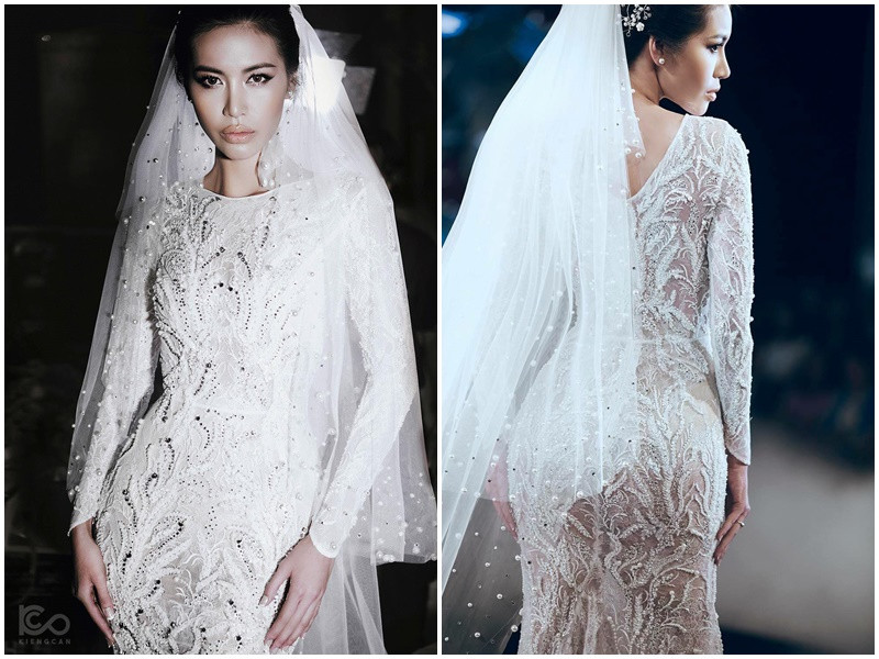 Váy cưới ôm sát giúp Minh Tú khoe body đầy gợi cảm. Ảnh: FBNV