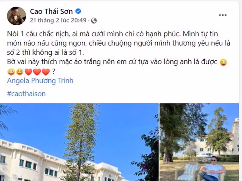 Hiện tại, Cao Thái Sơn và Angela Phương Trinh liên tục nói lời ngôn tình dành cho nhau trên mạng xã hội.