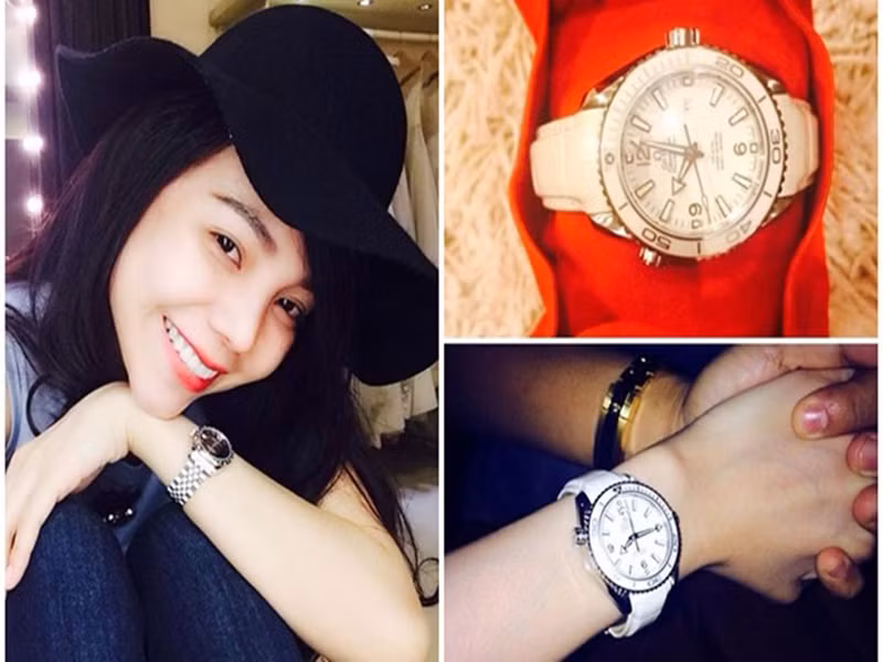 Valentine năm 2014, Trà Ngọc Hằng được tặng chiếc đồng hồ hiệu Omega, trị giá hơn 10.000 USD (khoảng 200 triệu). Ảnh: FBNV