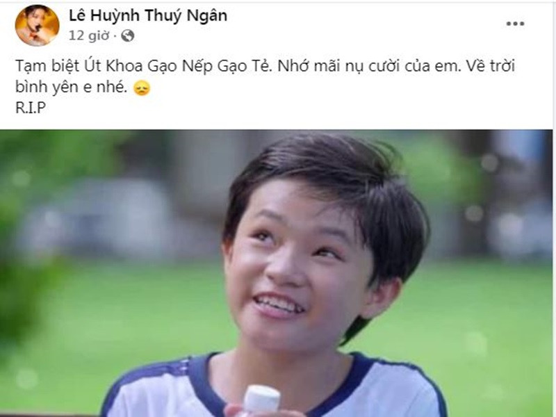 Thúy Ngân gửi lời vĩnh biệt đến Bảo Bảo đóng Út Khoa trong “Gạo nếp gạo tẻ”. Ảnh chụp màn hình