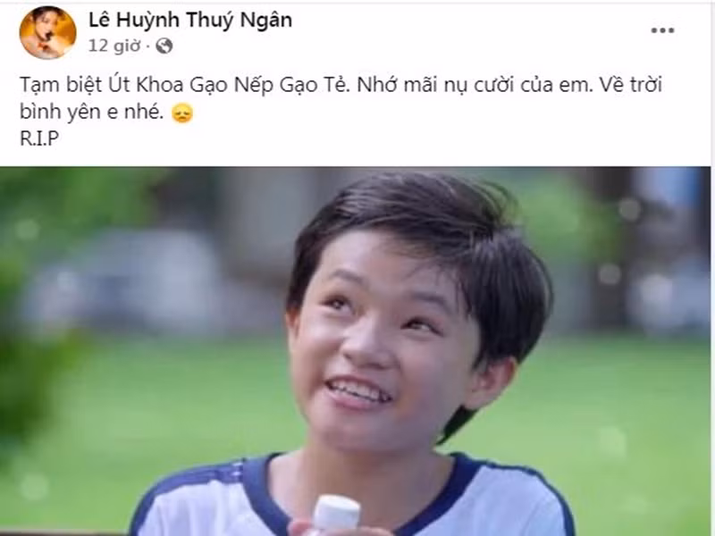 Thúy Ngân gửi lời vĩnh biệt đến Bảo Bảo đóng Út Khoa trong “Gạo nếp gạo tẻ”. Ảnh chụp màn hình