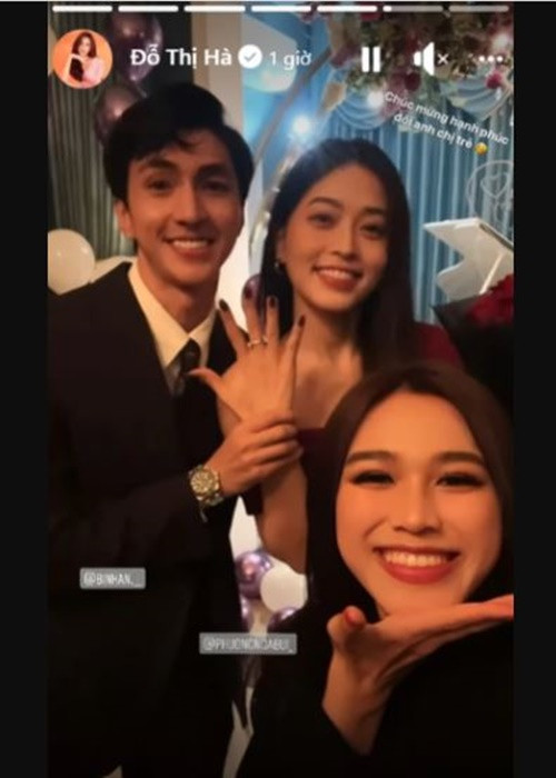 Nhiều sao Việt chúc mừng Bình An cầu hôn Phương Nga thành công. Hoa hậu Đỗ Thị Hà viết: "Chúc mừng hạnh phúc anh chị". Ảnh chụp màn hình