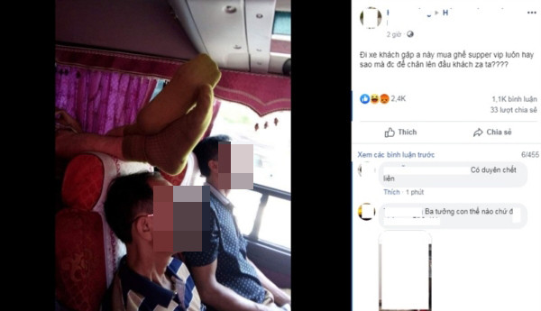 CDM buc xuc vi thanh nien gac chan len dau nguoi lon tuoi tren xe khach