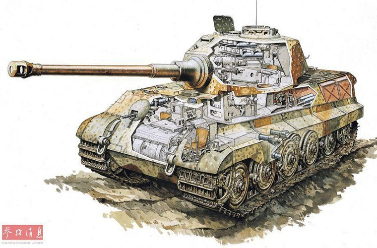 Dĩ nhiên người Đức cũng biết điều đó và cố gắng sửa sai với việc cho ra đời Tiger II, tuy nhiên việc đắp thêm giáp lên cho Tiger không thực sự giải quyết được vấn đề mà họ đang gặp phải. Trái lại điều này càng khiến Tiger mất đi chỗ đứng của mình trên chiến trường. Trong ảnh là Tiger II với pháo chính 88mm tương tự như trên Tiger I và nó trọng lượng lên tới 70 tấn trong khi đó IS-2 chỉ vỏn vẹn 46 tấn. Nguồn ảnh: QQ.