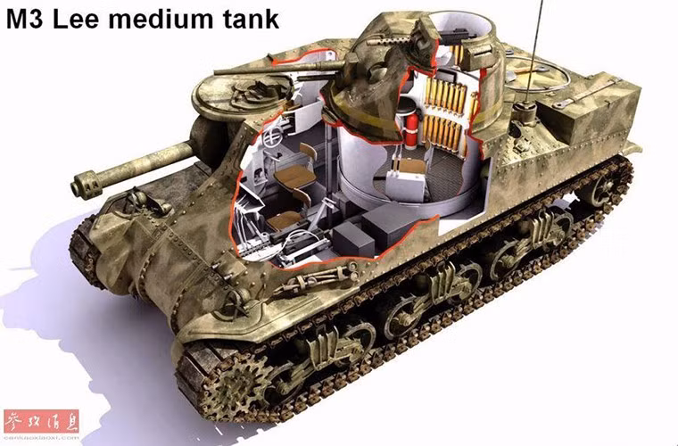 Qua thời gian cùng với sự phát triển của công nghệ chế tạo vũ khí những chiếc xe tăng dần có kích thước nhỏ gọn hơn và cần tới ít người để vận hành hơn. Điển hình như chiếc M3 Lee này dù có kíp chiến đấu lên tới 7 người nhưng ít ra kích thước của nó cũng nhỏ gọn hơn Mark V bù lại không gian bên trong xe lại khá hạn chế bản thân thiết kế của nó cũng chưa thực sự hoàn thiện. Nguồn ảnh: QQ.