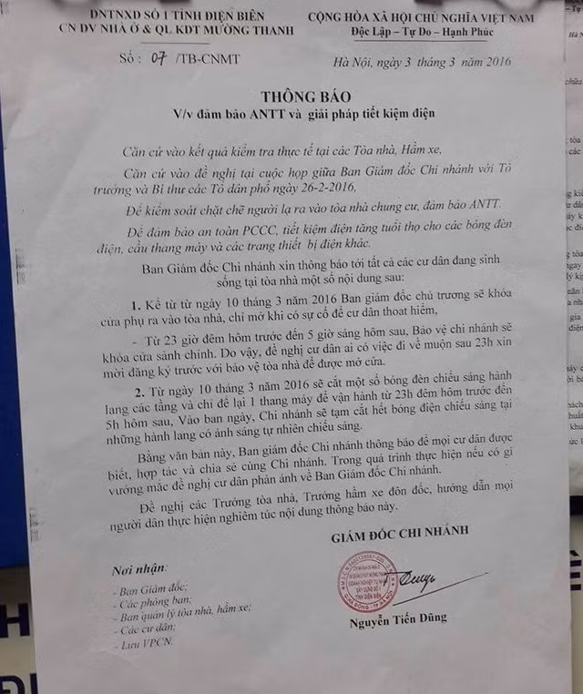 Nội dung quy định "giới nghiêm" sau 11h đêm gây bức xúc ở nhiều diễn đàn của người dân ở chung cư Xa La.