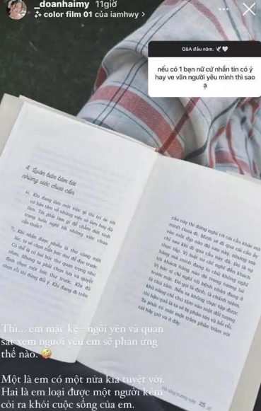 Mới đây, trên Instagram của mình, bạn gái Đoàn Văn Hậu có chia sẻ khá thú vị về chuyện người yêu bị người lạ theo đuổi. Cụ thể, một fan đã hỏi cô rằng: "Nếu một bạn nữ nhắn tin có ý ve vãn người mình yêu thì sao?".