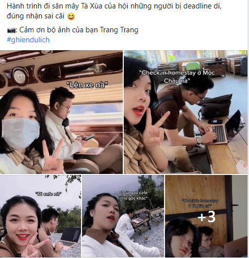 Mới đây trên mạng xã hội xuất hiện bộ ảnh đi săn mây Tà Xùa theo phong cách mới lạ của một cặp đôi. Ảnh: Chụp màn hình