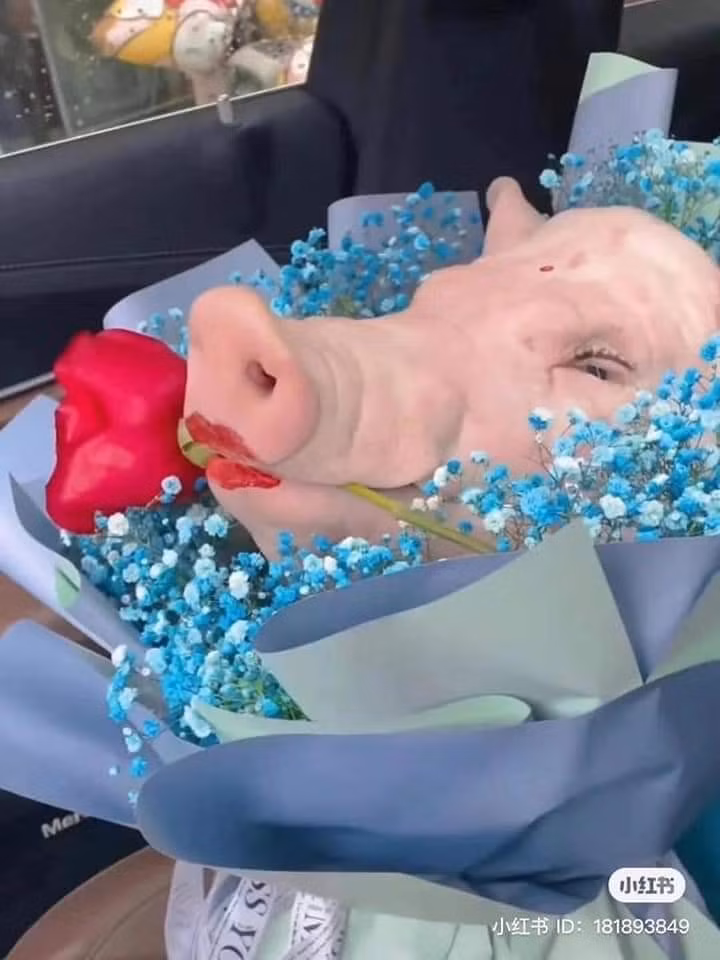 Bó hoa đầu heo này là món quà hài hước của chàng trai nào đó khiến cư dân mạng "ngã ngửa".