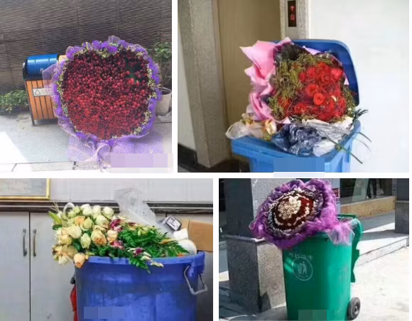 Tiếc rằng khi hoa chưa kịp héo đã thấy phải nằm ở... bãi rác.