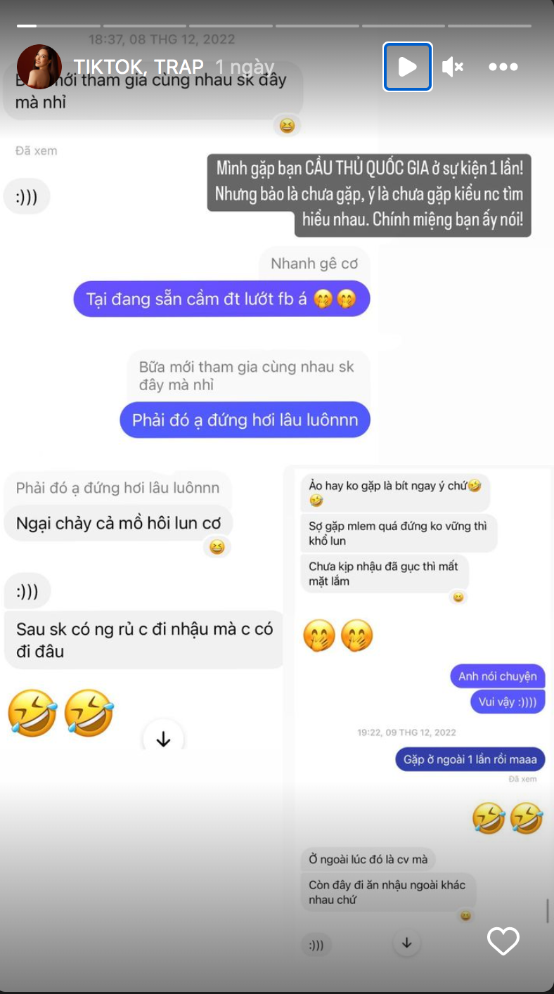 Nữ MC Thu Hà còn tung lên MXH những đoạn hội thoại của cô và nam cầu thủ được cho là đang gạ tình cô.