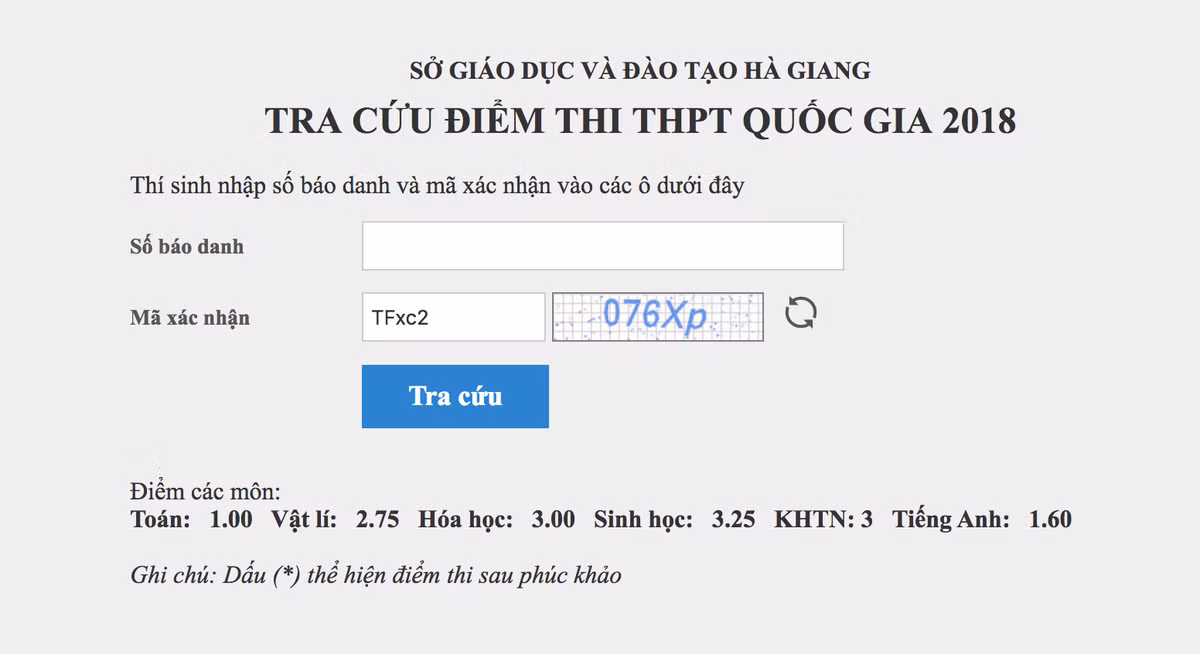 Điểm thi sau rà soát của thí sinh có số báo danh 050010xx