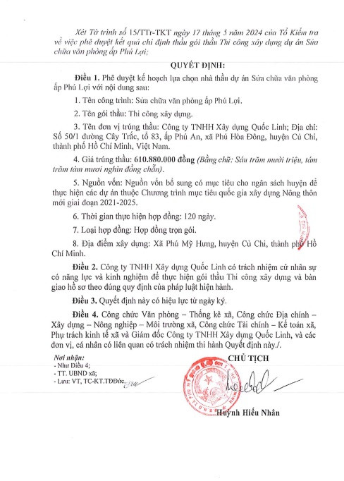 TPHCM: UBND xã Phú Mỹ Hưng chỉ định 4 gói thầu cho Cty Quốc Linh - Hình 3 TPHCM: UBND xa Phu My Hung chi dinh 4 goi thau cho Cty Quoc Linh-Hinh-3